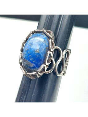 Handmade Silver Lapis Lazuli Ring Size 6 – Artisan Boho Vintage Statement